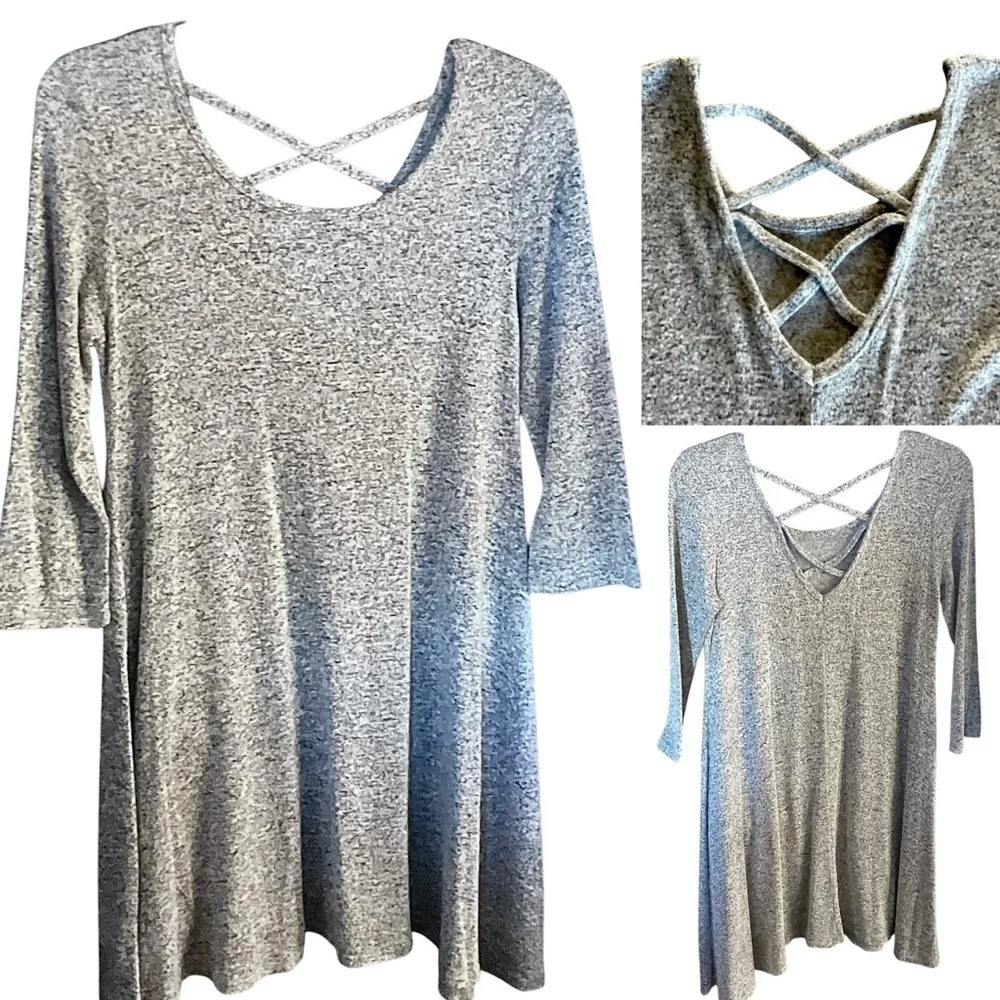 Pinc Swing Dress / Tunic Crisscross Cut Out Back Heathered Gray Women's Size Med